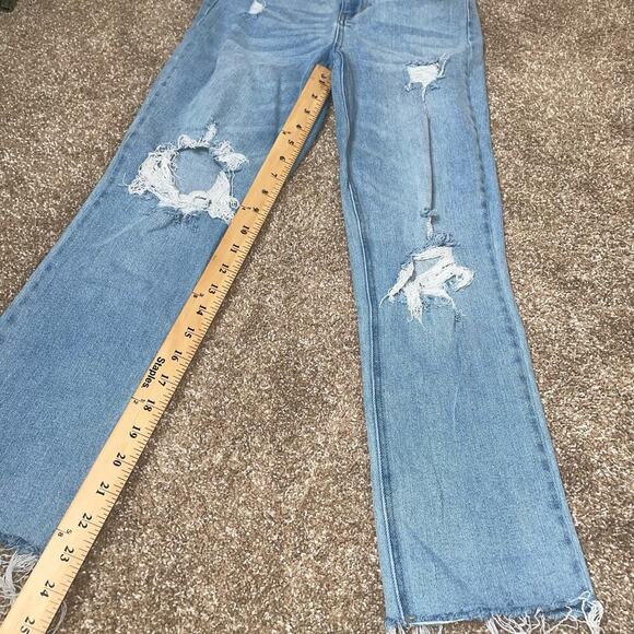 YMI jeans Dream authentic denim wide leg raw hem distressed SZ 3 26" pants - Picture 8 of 8